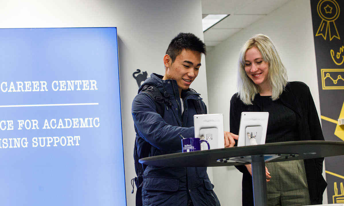 two students at the Career Center